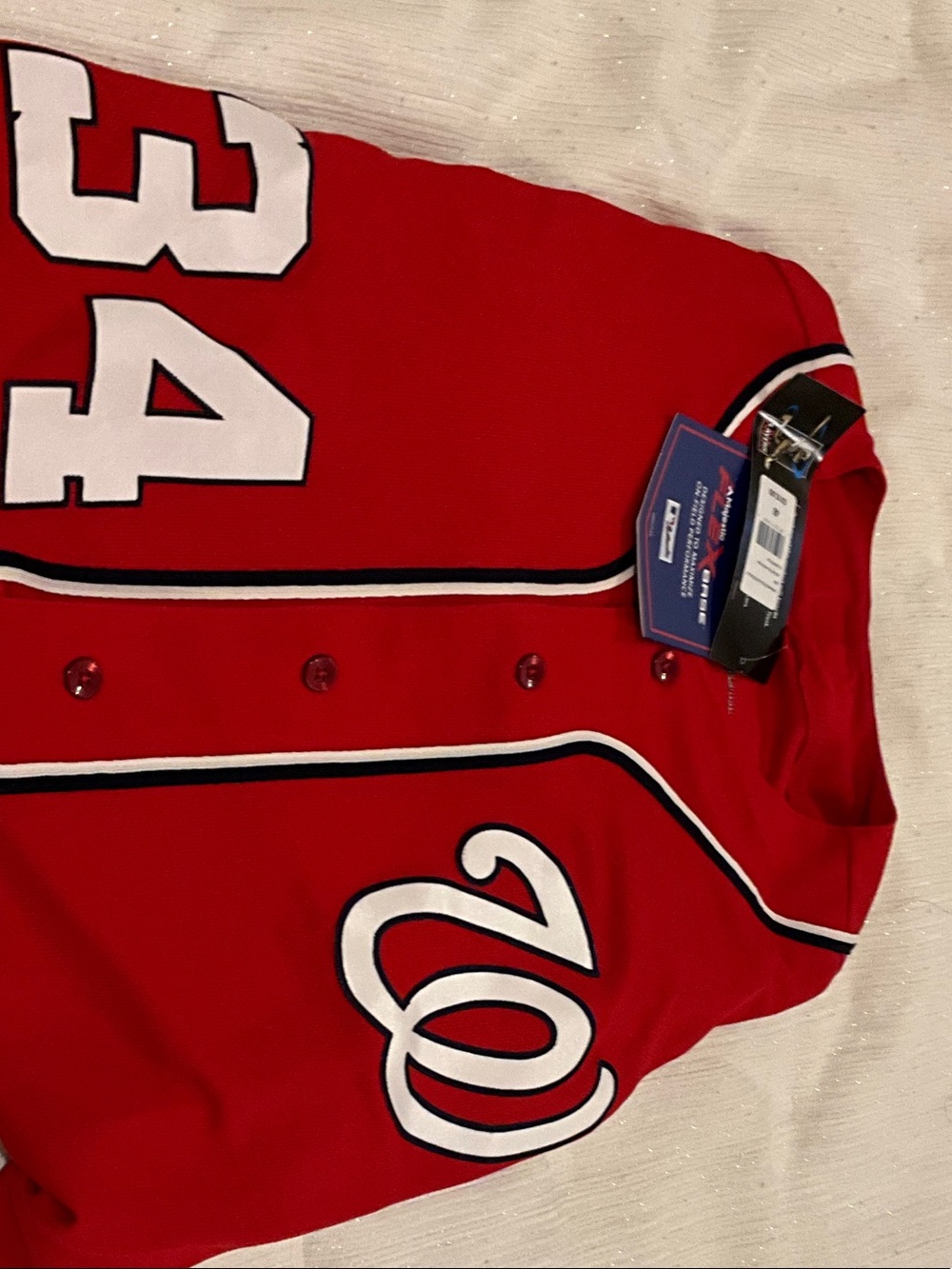 Red Kids Baseball Jersey with White Number and Script Logo
